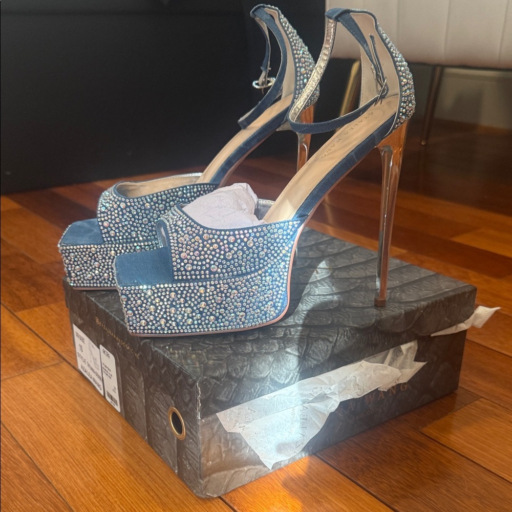 Akira Elegant Blue Rhinestone Platform Heels
